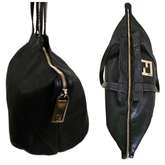 Authentic Extra Large Fendi Black Metallic Nubuck Leather Chain Shoulder Bag - Picture 9 of 16